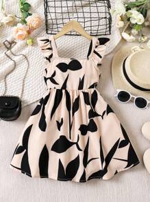 SHEIN Vestido sin espalda y sin mangas con estampado floral diminuto, informal y apropiado para vacaciones para niña joven