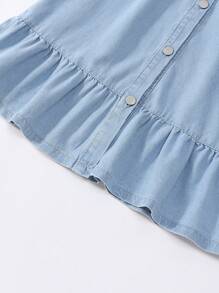 1pc Tween Girls Denim Dress With Ruffle Hem,Holiday,Summer,Travel - Light Wash - View 5