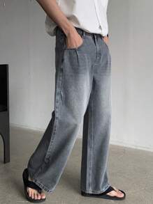 DAZY Autumn Casual Straight Washed Men's Denim Jeans - Blue - View 7