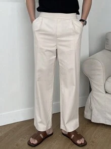 DAZY 男士纯色直筒休闲西装裤，夏季 - 杏色 - 查看 8