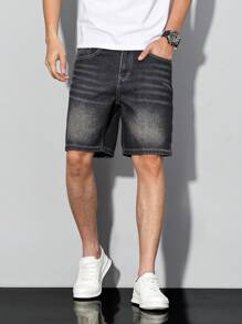 Manfinity Homme Men's Simple Loose Pocket Denim Shorts, Casual Everyday Wear - Black - View 1