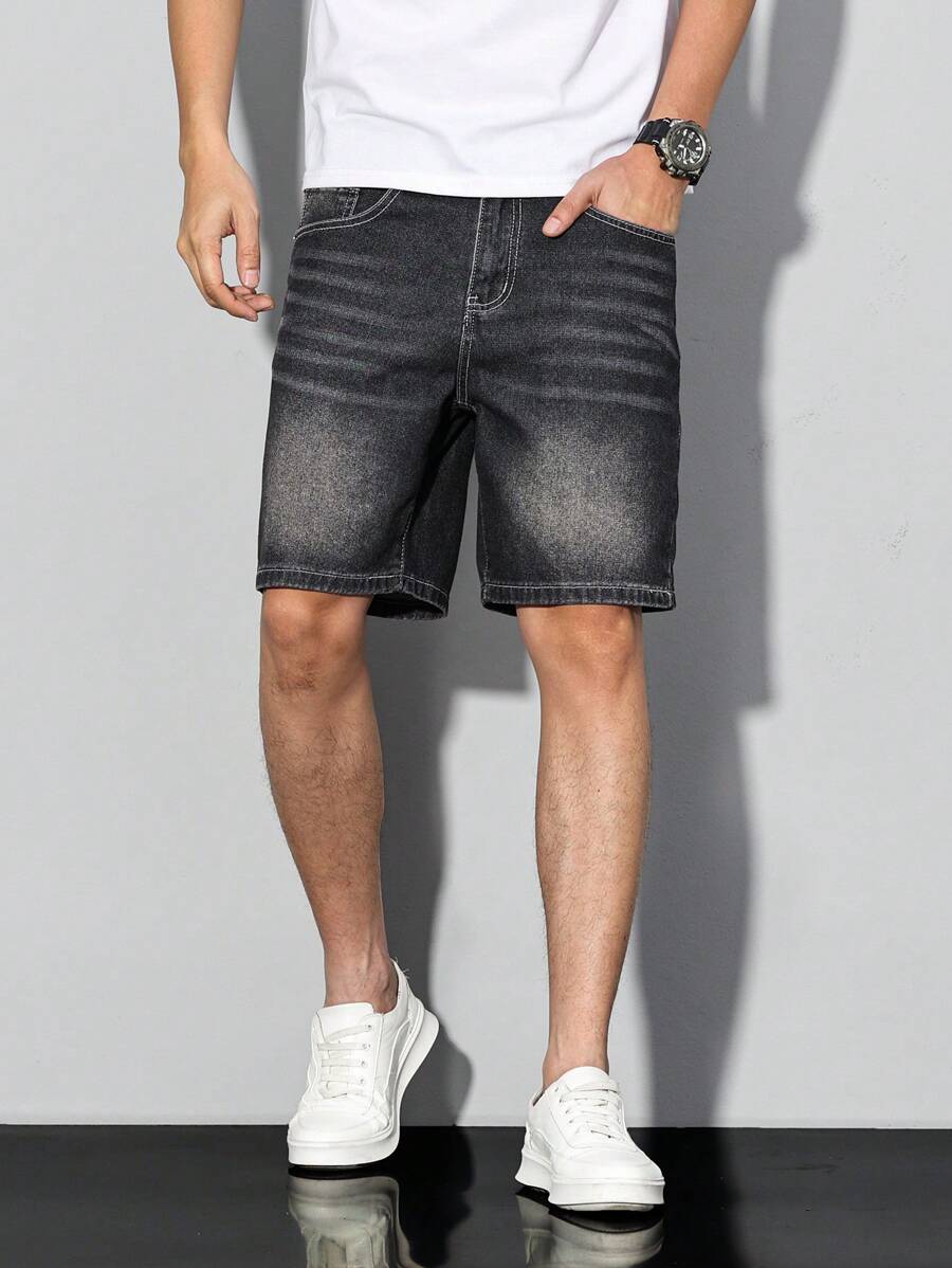 Manfinity Homme Men's Simple Loose Pocket Denim Shorts, Casual Everyday Wear - Black - View 1
