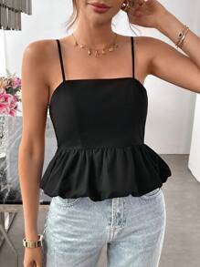 SHEIN LUNE Damski swobodny jednolity kolor, bluzka z falbanką i prosty, uroczy top bez rękawów