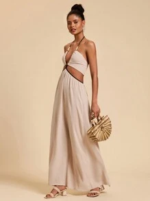 Travachic 女式露背吊带裙，休闲度假风格，女士度假装，度假背心裙，海滩度假装，热带度假女装，女士夏季装，背心裙，女士休闲连衣裙，女士度假装 - 杏色 - 查看 3