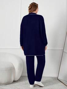 SHEIN Cottnline 详细的黑白加大码毛衣套装 - 藏蓝色 - 查看 2