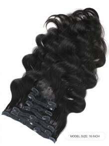 8pcs Clip-In Hair Body Wave 1B Natural Black Color 120%-150% Density Silky Natural Black Color Human Hair Extension For Daily Use Wear To Go For Women Clip Ins Hair Extensions - Natural Black - View 3