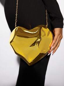 SHEIN SXY Ladies, Women Evening Bags, Clutchs, Crossbody Bags, 3D Heart Shape, Fashionable, Elegant, Simple, Personalized, Versatile, For Cocktail Party, Party, Prom, Club, Date, Birthday, Evening, Date Nigh, Ball, Valentine's Day - Gold - View 1