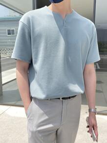 DAZY Camiseta de cuello en pico para hombres, ropa de otoño - Neblina azul - Ver 8