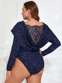 SHEIN Frenchy Plus Size Minimalist Fashion Casual Everyday Bodysuit - Navy Blue - View 1