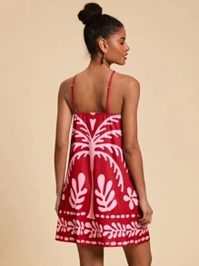 Travachic Vestido corto de punto con escote descubierto y estampado de palmeras para mujer