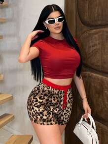 SHEIN SXY Damen Leopard Muster Lässig Shorts, minimalistisch und modisch für den täglichen Gebrauch - Verschiedenfarbig - Übersicht 4