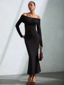 SHEIN Privé 黑色牛奶丝与网眼拼布扭结前部无袖连衣裙 - 黑色 - 查看 3