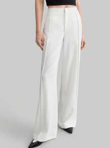 Ontre 女士直筒休闲/商务通勤白色美元钞票牙签设计裤 - 白色 - 查看 9