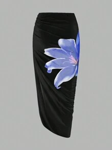 Swim Oasis 2pcs/Set Women 2025 Floral Print Camisole One-Piece Swimsuit With Cover-Up Skirt For Beach Holiday Summer - Multicolor - View 3