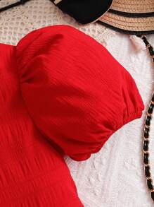 SHEIN Young Girl Solid Color Snug Fit Knitted Camisole Dress - Red - View 5