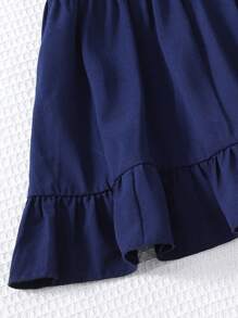 SHEIN Conjunto holgado con volantes y correas cruzadas en azul marino, apropiado para adolescentes en primavera/verano, Eid Al-Adha, vacaciones del Día de la Independencia, tiempo libre, vacaciones, niñas, lindo, cómodo