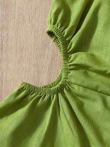 SHEIN 女婴妈妈和我度假宽松绿色吊带连体裤，休闲可爱的家庭装 - 綠色 - 查看 4