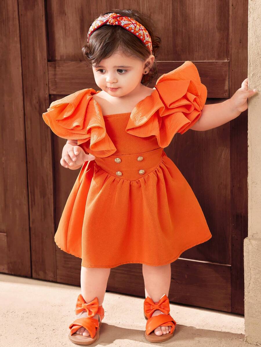 Travachic KIDS Baby Mädchen Set mit rüschenbesetztem Saum bestehend aus orangefarbenem Kurzarm-Top und Rock, 2-teilig, Sommer - Orange - Übersicht 1