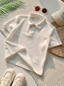 SHEIN Babyboy 可爱百搭白色针织翻领 Polo 衫，夏季 - 彩色 - 查看 8