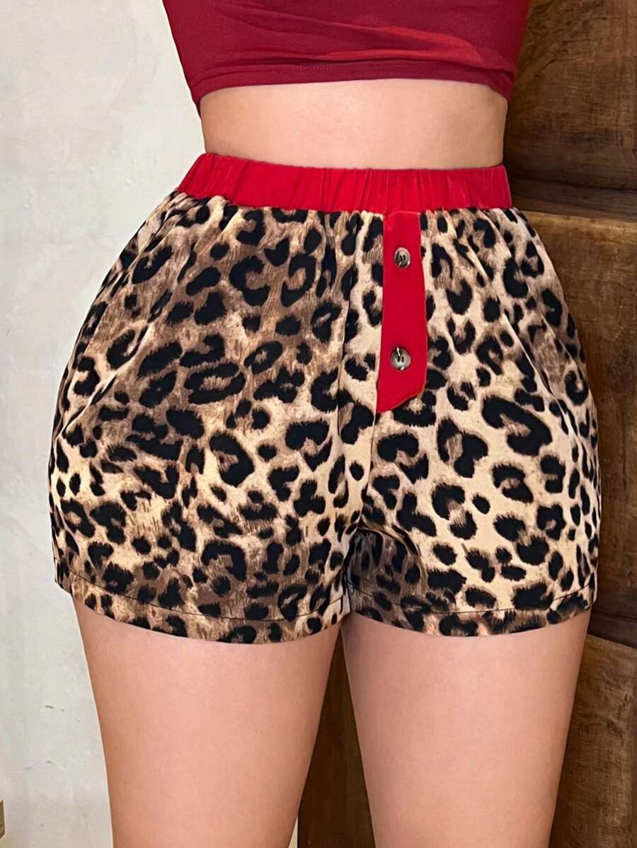 SHEIN SXY Damen Leopard Muster Lässig Shorts, minimalistisch und modisch für den täglichen Gebrauch - Verschiedenfarbig - Übersicht 1