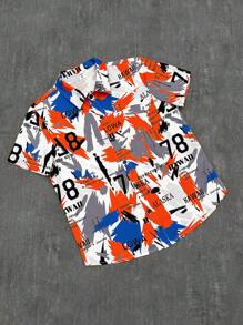 Tween Boy Cool Pattern Polo Collar Short Sleeve Shirt, Fashionable And Versatile For Casual, Sports, Outing, School, Party - Orange - View 7