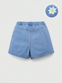 Short vaquero de moda para adolescentes, lavado claro azul con diseño floral bordado, cintura elástica, corte evasé, suelto, para verano