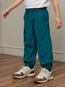 SHEIN 1pc Young Boy Solid Color Casual Everyday Pants - Royal Blue - View 3