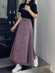 DAZY 女士休闲百搭A字牛仔裙 - 紫色 - 查看 2