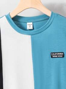 Koszulka z krótkim rękawem i okrągłym dekoltem w bloki kolorów dla chłopców, odpowiednia na letnie dni, na zewnątrz, do uprawiania sportu, na wakacje, na imprezę, do szkoły