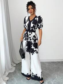 Chiquease بيجامة فضفاضة للسيدات ذات خصر محكم بطباعة رقمية أنيقة