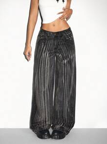 Jeanoix 女式宽松口袋阔腿休闲牛仔裤