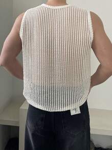 DAZY 夏季男士纯色米色镂空纹理面料休闲背心/马甲