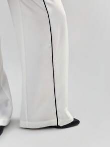 Ontre Modern Urban Style Two-Tone Design White Suit Pants, Daily Casual Tailored Thin Side Stripe White Dress Pants For Women - White - View 2