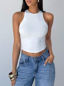 Aloruh Women's Fashion Sexy Solid Color Backless Crisscross Tank Top