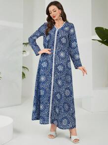 Al Najma 2025 新款阿拉伯风格女式春夏休闲长款连衣裙 - 藍色 - 查看 6