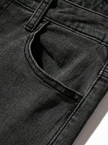 SHEIN 青少年男孩休闲时尚黑色舒适弹力紧身牛仔裤，适合日常穿着和返校服装 - 黑色 - 查看 7