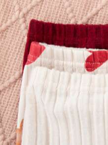 SHEIN Vintaside Kids 3pcs Baby Girl Autumn/Winter Heart Print Sweater, Leggings And Top Set - Multicolor - View 7