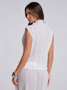 SHEIN BAE Women's Spring And Summer Daily Western Music Festival Wear Apricot See-Through Lace One-Shoulder Slim-Fitting Going Out Top, Daily Wear - White - View 2