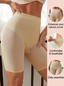 Wedding Solid Color High Waist Seamless Tummy Shaping Shorts - Apricot - View 1