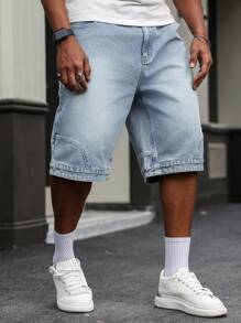 Manfinity Homme Plus Size Men's Casual Washed Denim Shorts - Light Wash - View 4