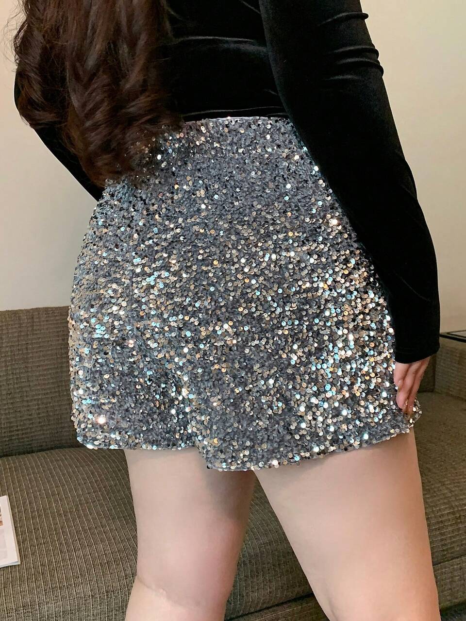 Dazy Plus Valentine Christmas Plus Size Elastic Waist Straight Sequin Shorts For All Seasons Fall,New Year Carnival