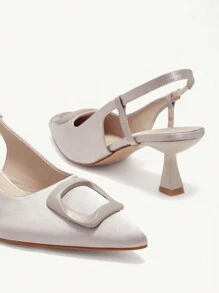 CUCCOO CHICEST 裸色扣带尖头高跟鞋，优雅通勤、休闲、派对、情人节、婚礼 - 杏色 - 查看 6