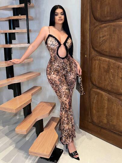 SHEIN SXY Kvinnors enfärgade skarvning Spaghetti Rem Casual Slim Romper