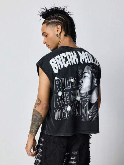 Street Life Camiseta de tirantes holgada con diseño de texto lavado para hombre