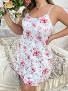 CottageSlumber Plus Size Women Floral Print Ruffle Trim Camisole Nightgown - Multicolor - View 6