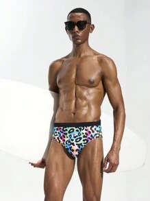 Manfinity Swimmode Men's Leopard Print Casual Swimming Trunks, Minimalist & Fashionable For Daily Wear - Multicolor - View 5