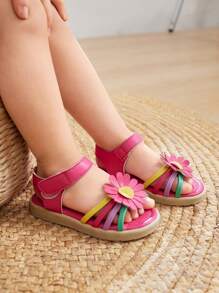 Cozy Pixies 1 双夏季时尚基本款可爱轻便舒适小女孩花朵彩色粉色婴幼儿平底凉鞋