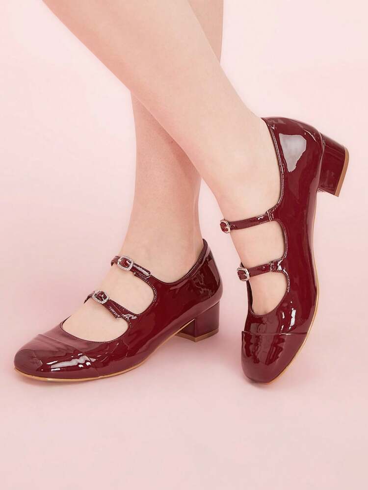 CUCCOO DOLLMOD Sapatos de Salto Alto Mary Jane com Salto Grosso, Estilo Universitário Vintage Roupas Preppy, Cor Vinho Tinto, Versátil para Visuais Doces