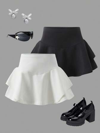 SHEIN Girlism Set di ragazze pre-adolescenti, pantaloncini con laccetto in vita, stile semplice, set multipezzo