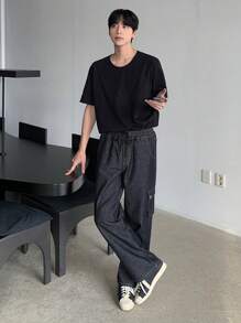 DAZY Quần Jeans Denim Túi Thắt Dây Phía Trước Đơn Giản Cho Nam, Mặc Hàng Ngày - Màu xanh lam - Xem 4